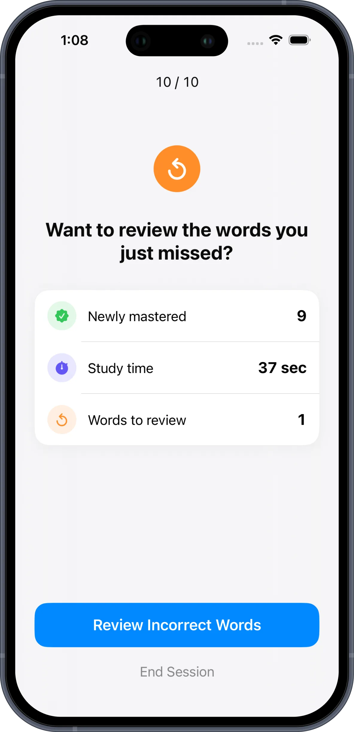 JLPT Pocket Word — Review missed words