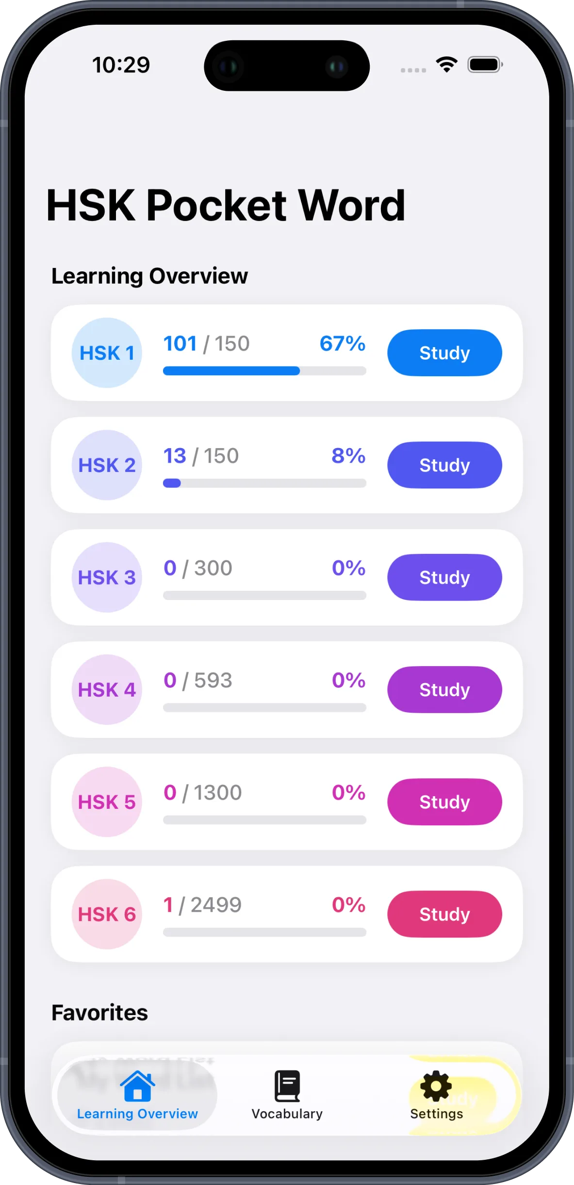 HSK Pocket Word — HSK level progress