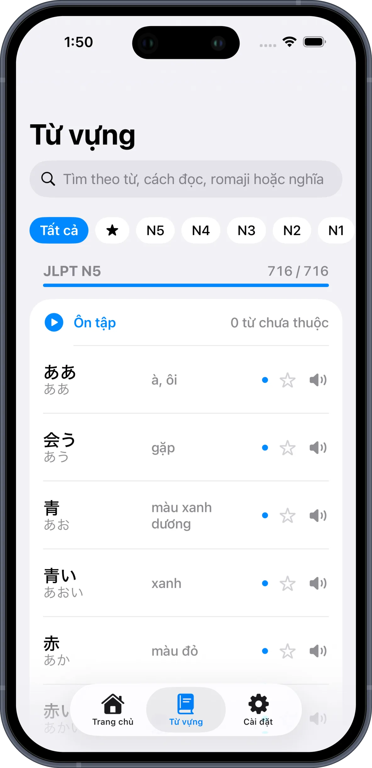 JLPT Pocket Word: Tiếng Nhật — Tra cứu từ vựng